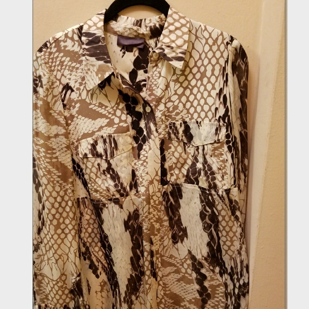 Snakeskin pattern silk long blouse with belt
